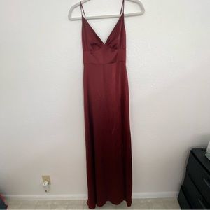 Amanda Uprichard 100% Silk Maroon Petite Maxi Dress